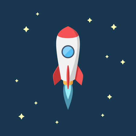 Simple Flying rocket, spaceship. Vector Flat design illustrationのイラスト素材