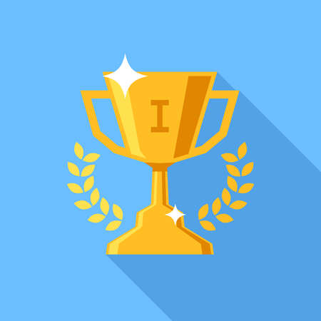 Winner Cup. Flat Design vector icon. Trophy, Prize on blue background with shadowのイラスト素材