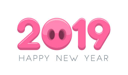 2019 Happy New Year typography design. Vector Pig Noseのイラスト素材
