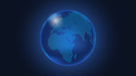 Dark Blue Vector background. Digital Dotted globe, Central heating view on Europe and Africaのイラスト素材