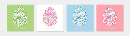 Happy easter greeting card template of different colors. Greeting Card. Vector illustrationのイラスト素材