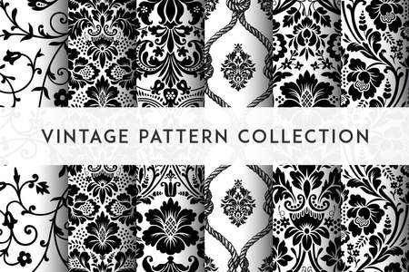 Set of Vector seamless damask patterns. Rich ornament, old Damascus style pattern for wallpapers, textile, packaging, design of luxury products - Vector Illustrationのイラスト素材