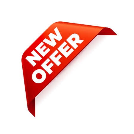 Red Vector Banner Ribbon on white background, corner ribbon. New Offerのイラスト素材