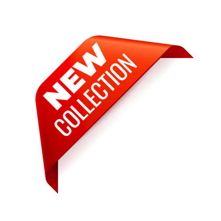 Red Vector Banner Ribbon on white background, corner ribbon. New Collectionのイラスト素材