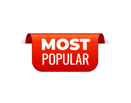 Red Vector Banner Ribbon on white background, top bookmark. Most Popularのイラスト素材