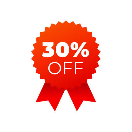 Red award medals symbol on white background. 30 percent offのイラスト素材