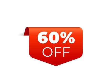Red Vector Banner Ribbon on white background, top bookmark. 60 percent offのイラスト素材