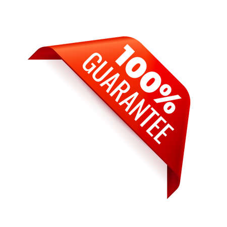 Red Vector Banner Ribbon on white background, corner ribbon. 100 percent guaranteeのイラスト素材