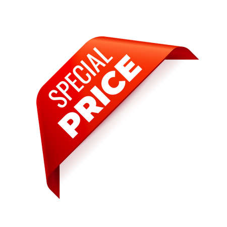 Red Vector Banner Ribbon on white background, corner ribbon. Special priceのイラスト素材