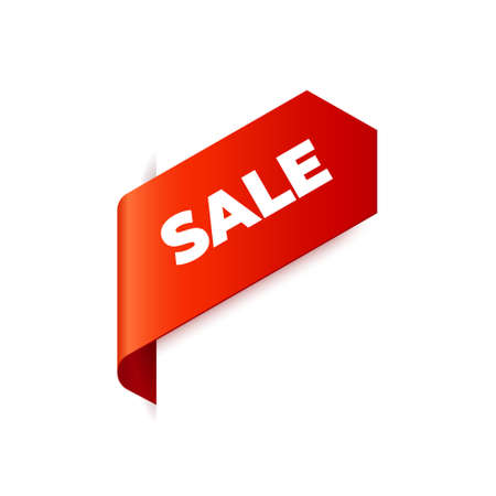 Red Vector Banner Ribbon on white background, left bookmark, sale - Vector Illustrationのイラスト素材
