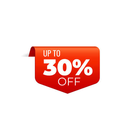 Red Vector Banner Ribbon on white background, top bookmark, up to 30 percent off - Vector Illustrationのイラスト素材