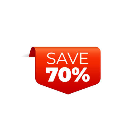 Red Vector Banner Ribbon on white background, top bookmark, save 70 percent - Vector Illustrationのイラスト素材