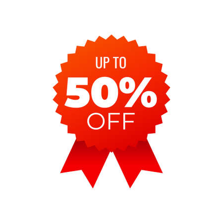 Red award medals symbol on white background, up to 50 percent off - Vector Illustrationのイラスト素材