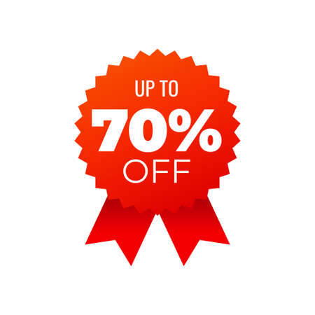 Red award medals symbol on white background, up to 70 percent off - Vector Illustrationのイラスト素材