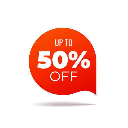 Red Vector Banner speech bubble on white background, up to 50 percent off - Vector Illustrationのイラスト素材
