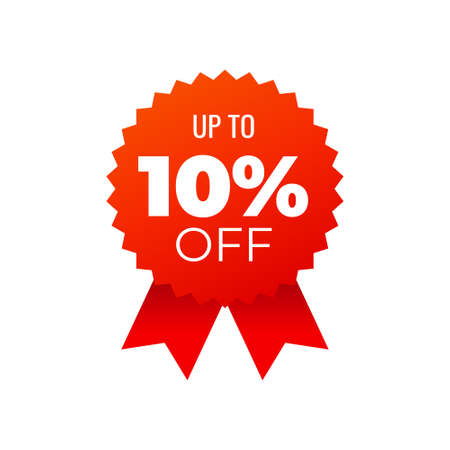 Red award medals symbol on white background, up to 10 percent off - Vector Illustrationのイラスト素材