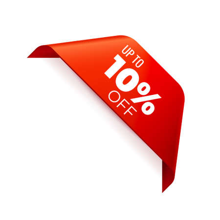 Red Vector Banner Ribbon on white background, corner ribbon, up to 10 percent off - Vector Illustrationのイラスト素材