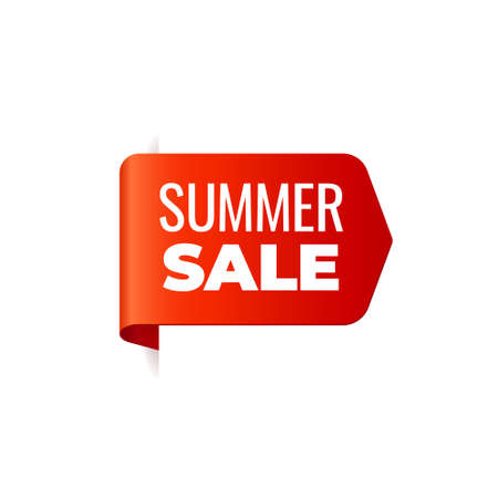 Red Vector Banner Ribbon on white background, left bookmark, summer sale - Vector Illustrationのイラスト素材