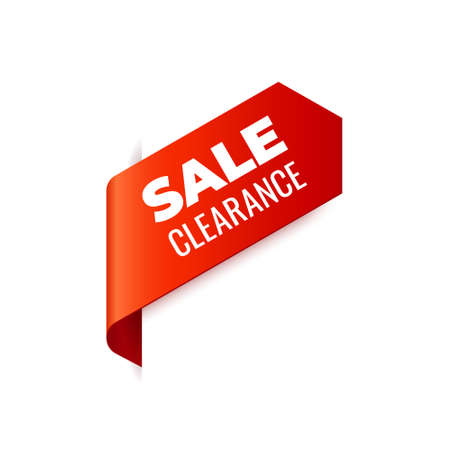 Red Vector Banner Ribbon on white background, left bookmark, sale clearance - Vector Illustrationのイラスト素材