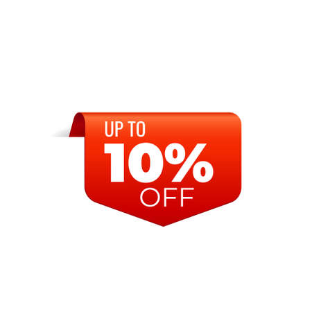Red Vector Banner Ribbon on white background, top bookmark, up to 10 percent off - Vector Illustrationのイラスト素材