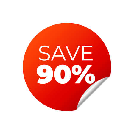 Red Vector Banner Sticker on white background, save 90 percent - Vector Illustrationのイラスト素材