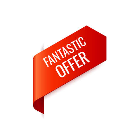 Red Vector Banner Ribbon on white background, left bookmark, fantastic offer - Vector Illustrationのイラスト素材