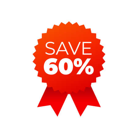 Red award medals symbol on white background, save 60 percent - Vector Illustrationのイラスト素材