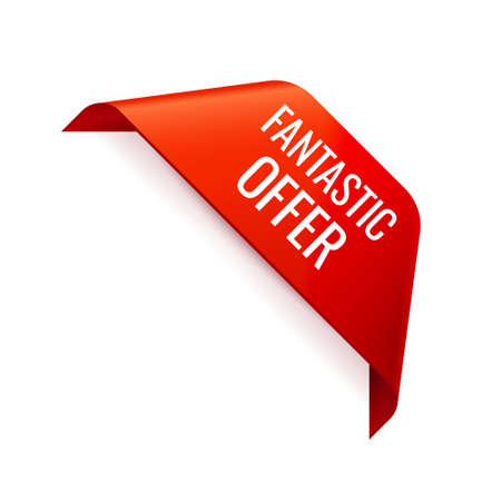Red Vector Banner Ribbon on white background, corner ribbon, fantastic offer - Vector Illustrationのイラスト素材