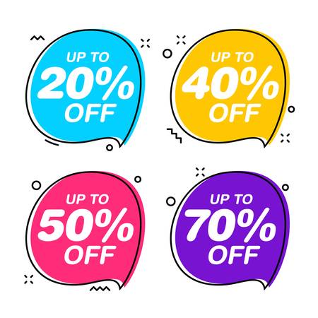 Set of speech bubble Sale tags. Discount Red Sticker flat illustration - Vectorのイラスト素材
