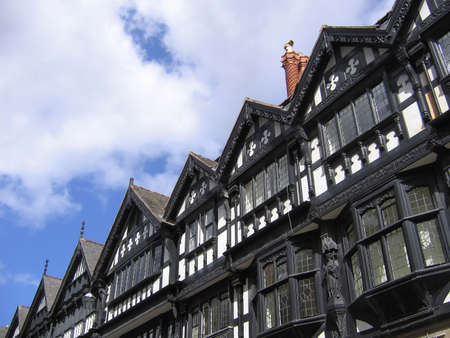 Old Black and White Buildings in Chester Englandの写真素材
