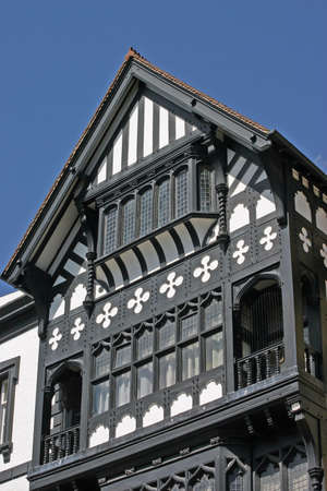 Old Black and White Building in Chester Englandの写真素材