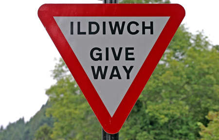 Bilingual English Welsh Give Way Signの写真素材