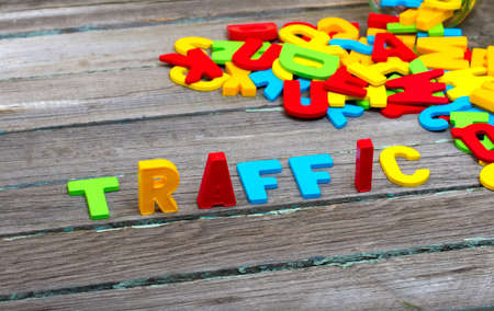 Traffic text on wood backgroundの写真素材