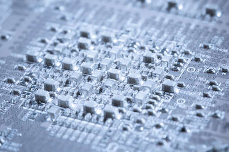 Circuit board with microchip closeupの写真素材