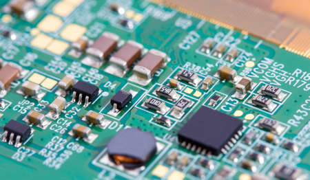 Circuit board with microchip closeup