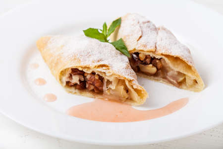 Strudel on the white dish