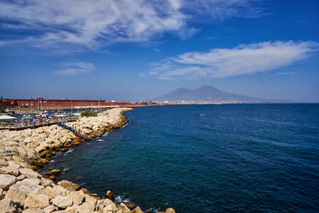 Naples coastline bay Vesuvius volcano mountain panoramic view Campania sea coast famous tourist...