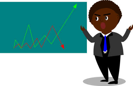 Dark skin man in suit is reviewing about stock market up and downのイラスト素材