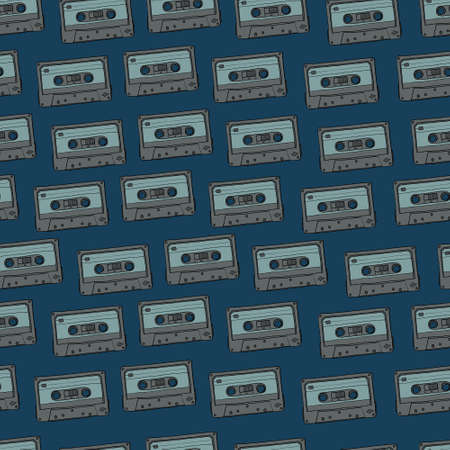 Vector seamless blue cassettes patternのイラスト素材