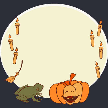 Halloween frame with pumpkin, candles and frogのイラスト素材