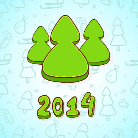 New Year greeting card with christmas treesのイラスト素材