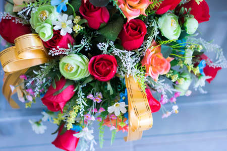 Colorful singles rose flowers fabric made with gradient for backgroundの写真素材