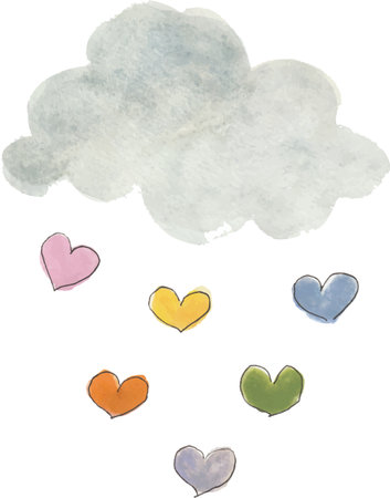 Watercolor hearts and clouds isolated on white background. Hand drawn illustration.のイラスト素材