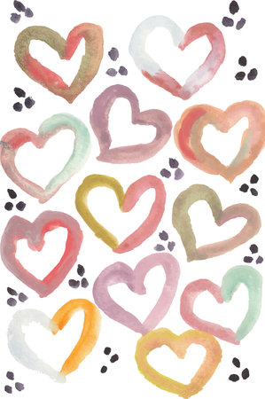 Watercolor hearts on white background. Hand-drawn watercolor hearts.のイラスト素材