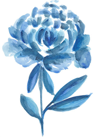 Watercolor blue peony on a white background. Hand-drawn illustration.のイラスト素材