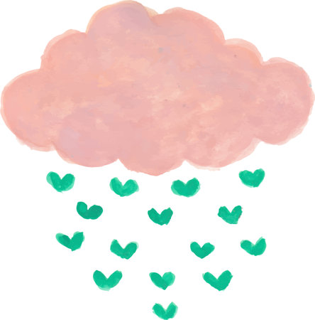 Watercolor cloud with hearts. Hand drawn illustration on white background.のイラスト素材