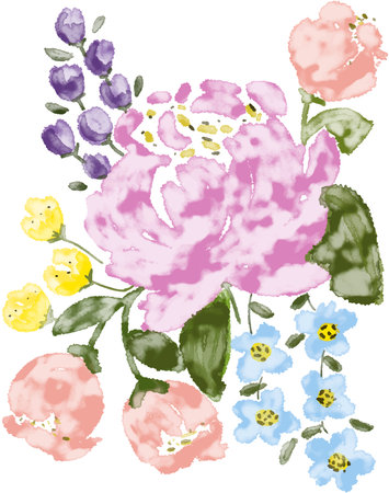 Vector illustration of a bouquet of flowers. Hand-drawn.のイラスト素材