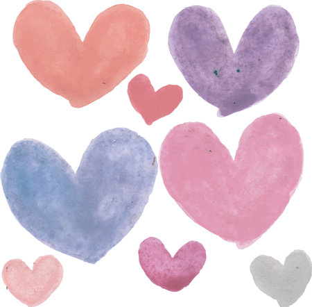 Watercolor hearts set. Hand drawn watercolor hearts. Vector illustration.のイラスト素材