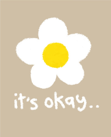 It's Ok, hand drawn lettering with white flower on brown backgroundのイラスト素材