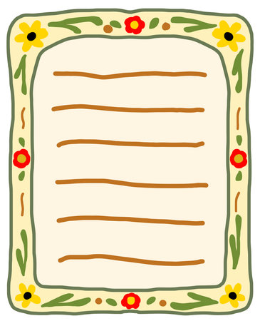 Illustration of a frame with flowers and leaves on a white backgroundのイラスト素材